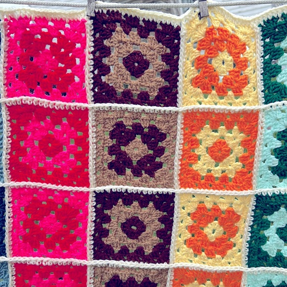 Handmade Vintage Granny Square Afghan Blanket Throw MCM Cottage Boho Festival - Picture 6 of 13